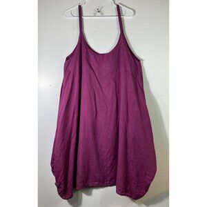 Womens Tina Givens‎ Lagenlook Linen Sleeveless Dress Ruched Side Hem Magenta SM